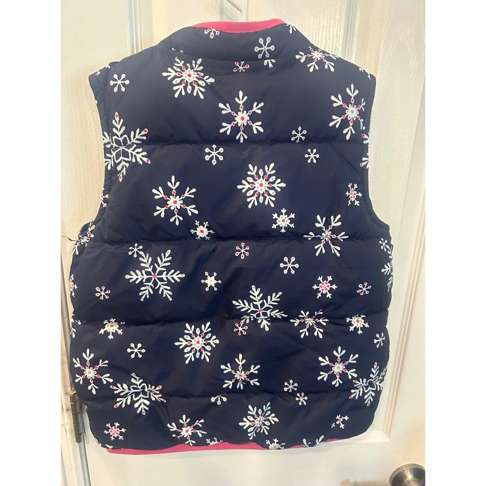 Gymboree Puffer Vest Navy Blue Snowflake Print Quilted Winter Outerwear Kids L